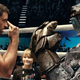 Hugh Jackman training a robot fighter in Real Steel.